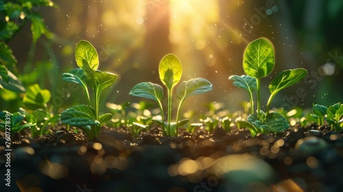 Illustrate the enchanting beauty of seeds transforming into an idyllic scene