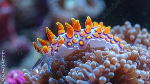 Vibrant Nudibranch Crawling on Coral in Indonesia