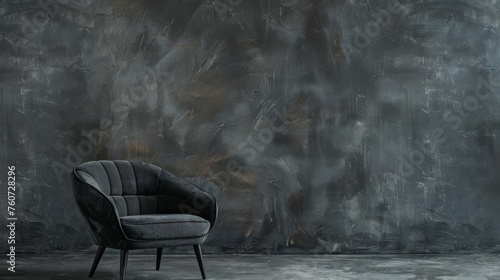 Fashionable designer black chair on a concrete background. Seating furniture.