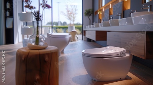 White clean innovation comfortable flush toilet photo