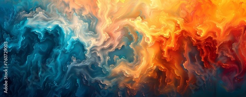 Abstract swirling colors of orange and blue. Digital art fluid texture. Dynamic movement concept for design and wallpaper...