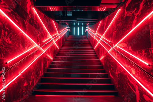 Vibrant neon red stairs