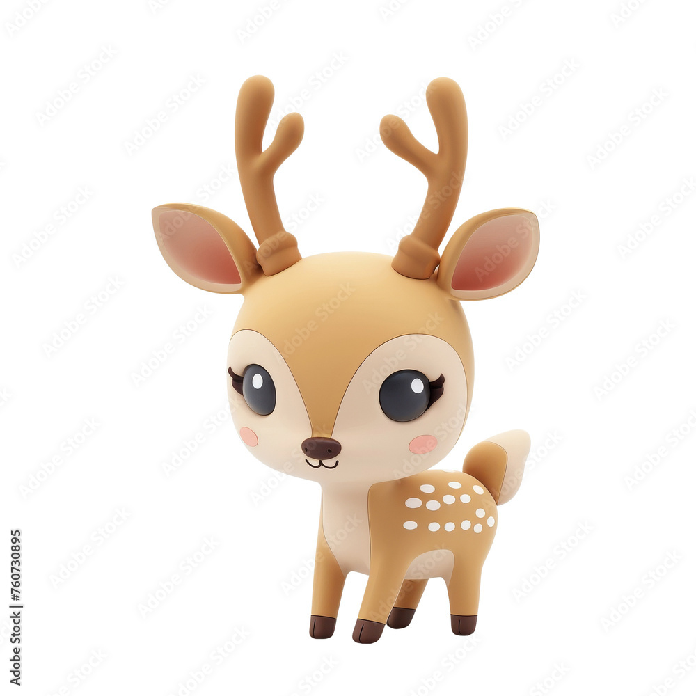 Adorable Cartoon Deer with Big Eyes and Spotted Back Isolated on transparent Background