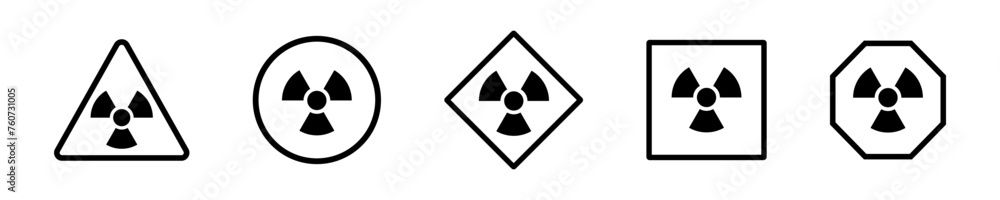 Set of radiation hazard black vector signs. Radioactive irradiation warning. Nuclear danger. Vector 10 Eps. - obrazy, fototapety, plakaty 