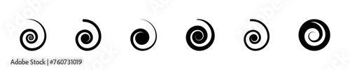 Set of spiral shape vector icons. Black swirl or twirl element. Whirl or rotation shape. Vector 10 Eps.