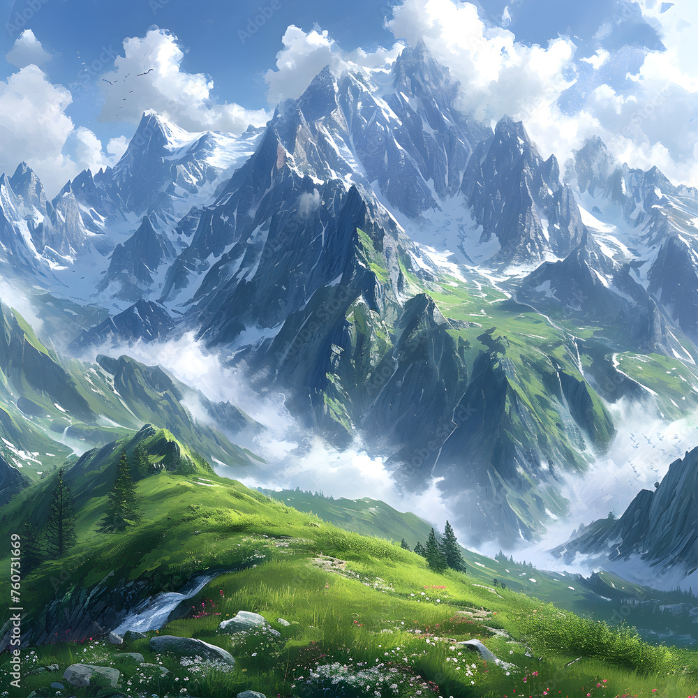 Fototapeta premium Mountain river and forest .Waterfall on a mountain river in the forest