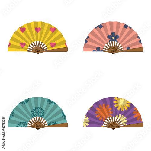 set with different ornament fans on white background decorative collection art design objects clipart  