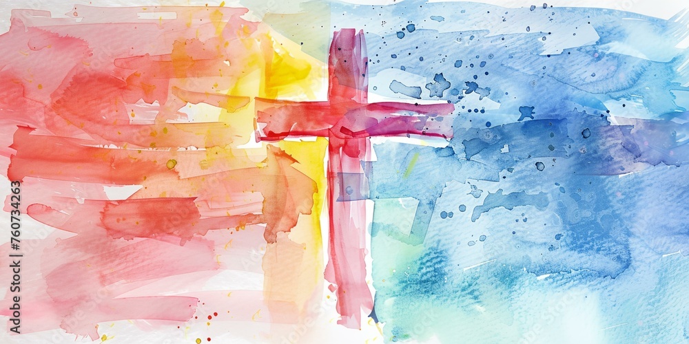 a painting of a cross on a white background - obrazy, fototapety, plakaty 