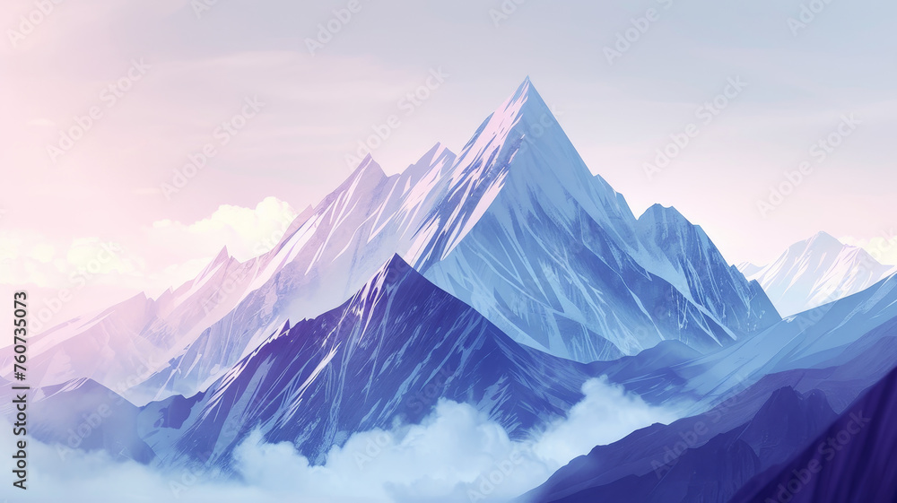 minimalist mountain landscape with sharp, geometric peaks rising against a soft, pastel color sky, illustration minimalist mountain landscape with sharp, geometric peaks rising against a soft, pastel color sky, illustration