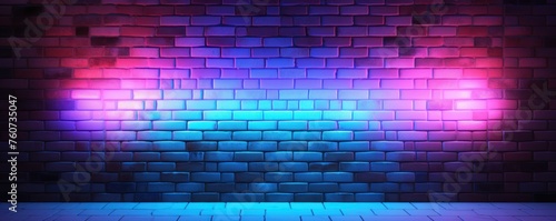 Neon blue lighting on a brick wall pattern photo background