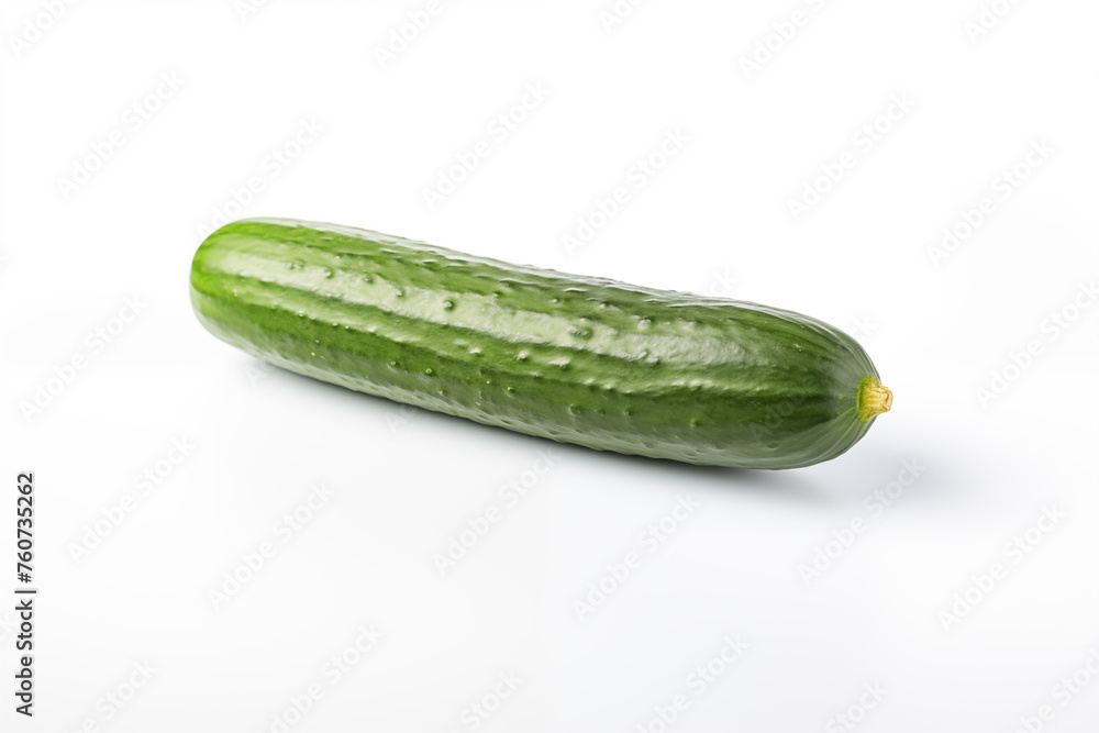 Fresh green cucumber on a white background. One cucumber closeup isolated on white background Fresh green cucumber on a white background. One cucumber closeup isolated on white background