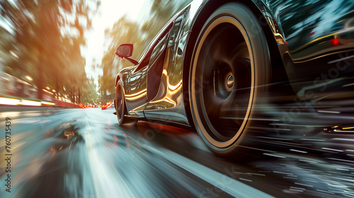 Fast moving super car on highway, speed motion blur background, Long exposure © Wisarut Official