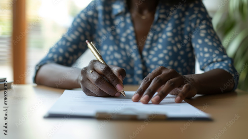 close-up of an elderly person's hands holding a pen, poised to sign a document. - obrazy, fototapety, plakaty 