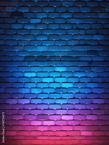 Neon blue lighting on a brick wall pattern photo background