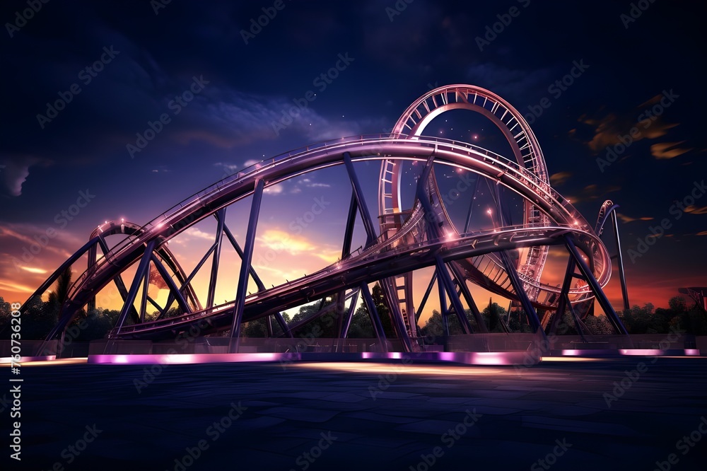 Dynamic Roller Coaster Night Lights: A thrilling shot capturing the dynamic lights of a roller coaster against the night sky, appealing to adrenaline enthusiasts.

