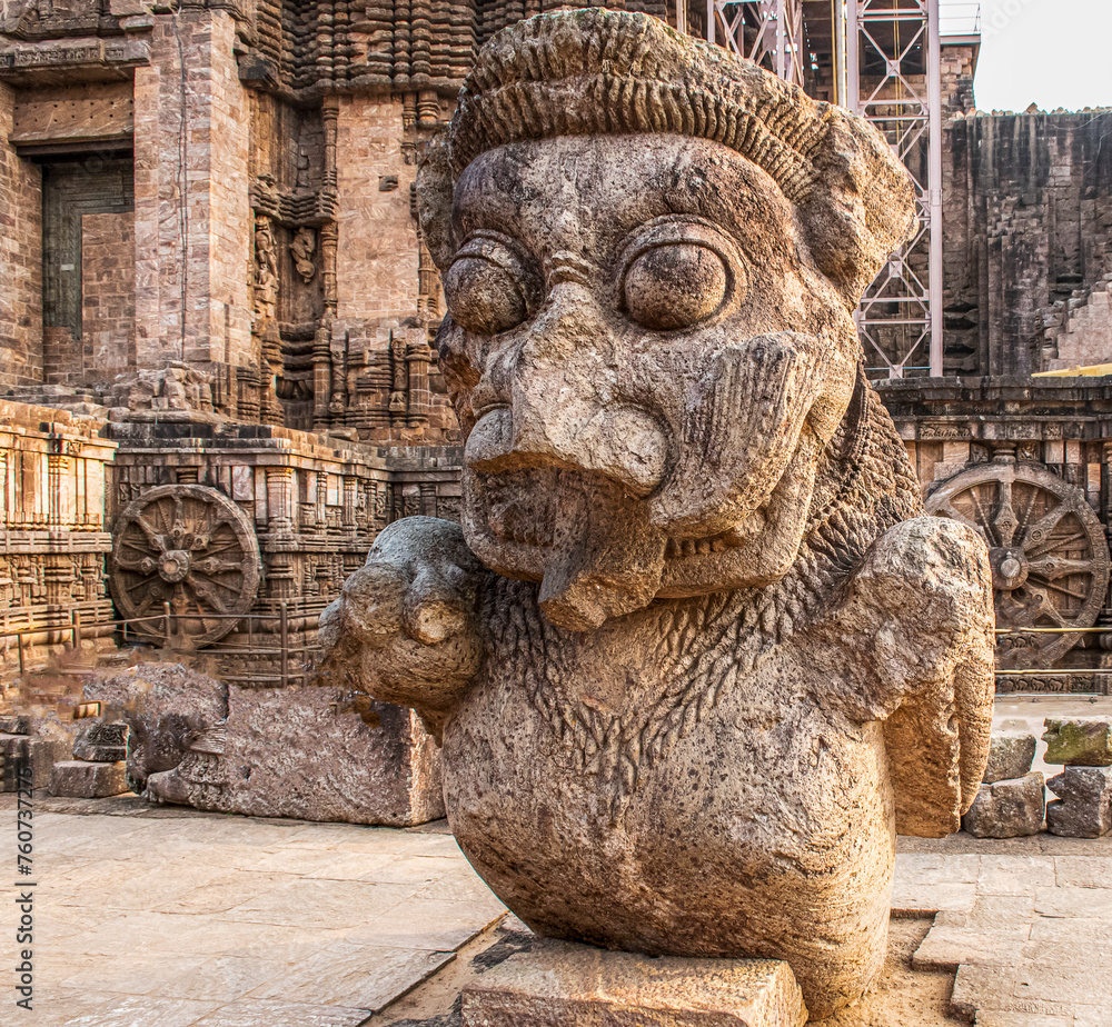 Sculpture of the Lion at Konark Sun Temple, India.