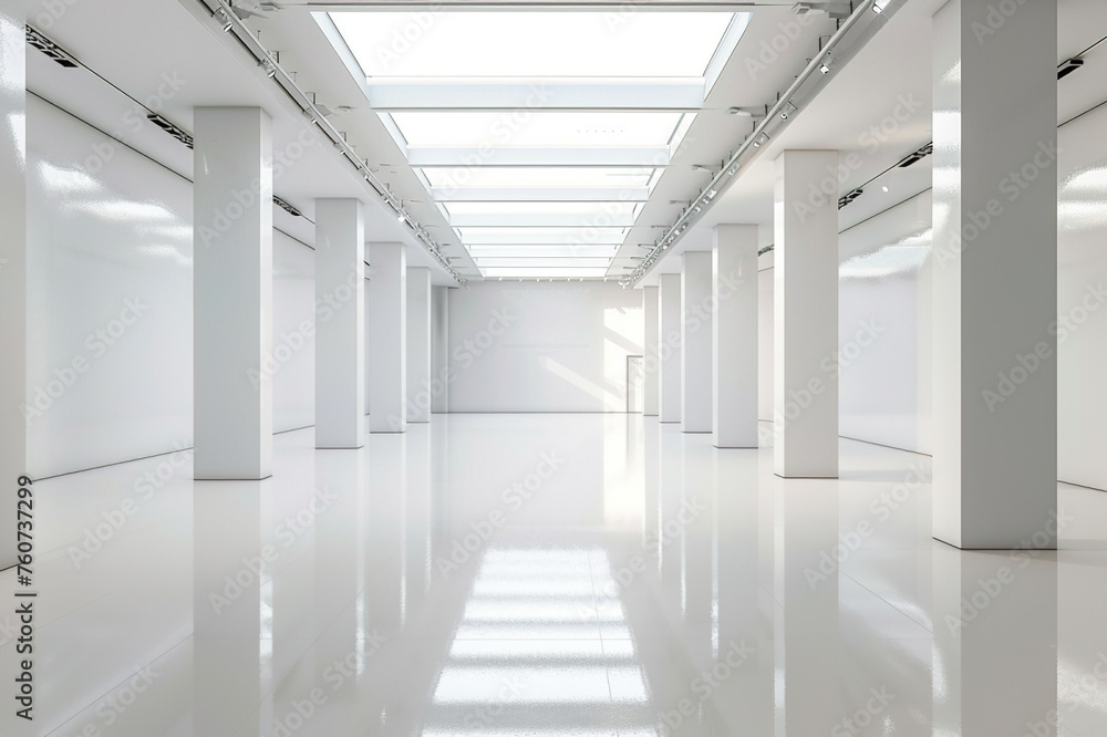 Blank white hall with neon light for products display Blank white hall with neon light for products display