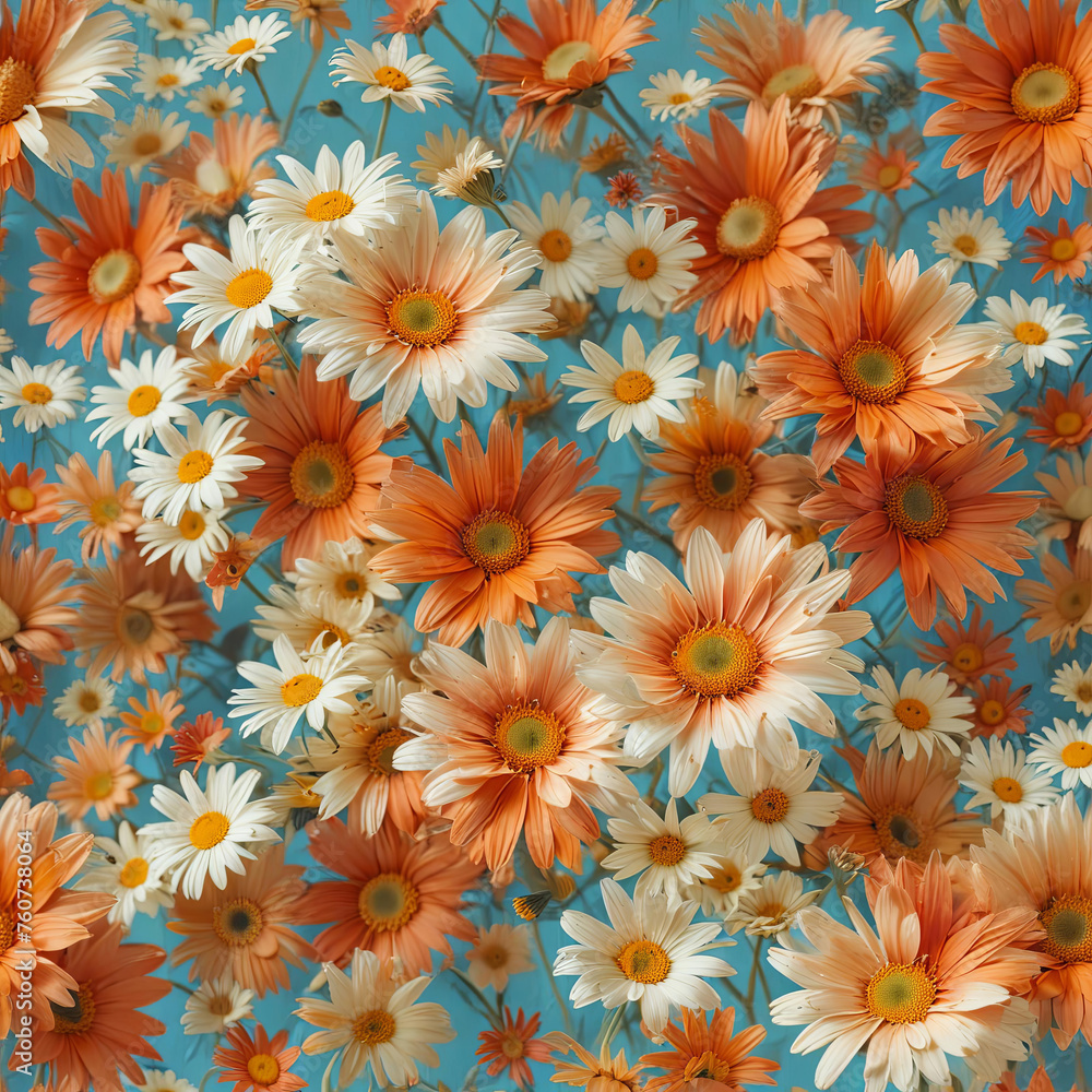 Close-up Daisy Flower Bouquet on Vibrant Blue Background Gen AI