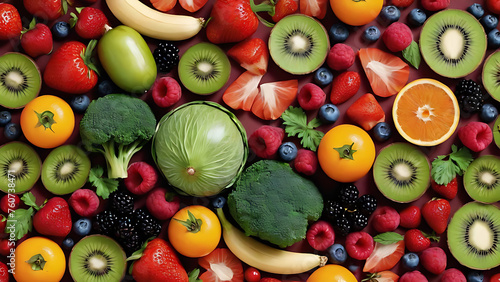 fruits  berries  nuts  fish  vegetables. vegetarian background. a set of food