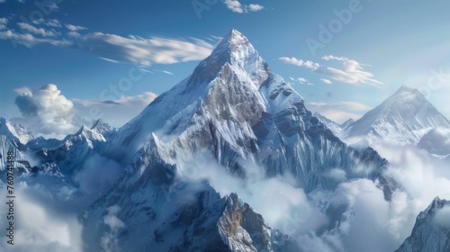 Mount Everest. Top of the mountain in the snow. The highest mountain