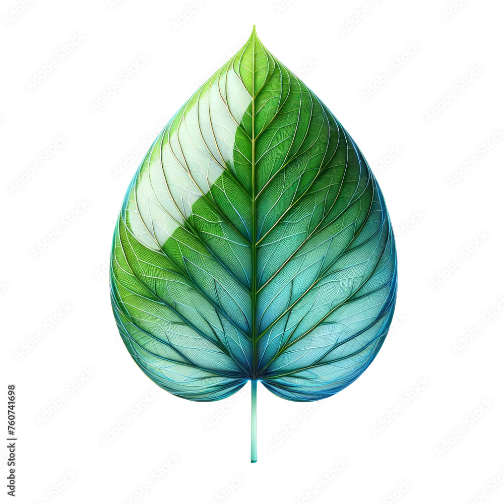 A leaf with green and white veins, Green leaf, Earth Day, the importance of loving nature., isolate on white background.