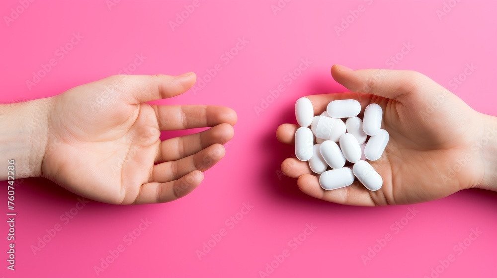 An open hand holds pills An open hand holds pills