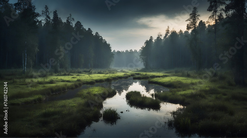 Marshland at cloudy weather  photo