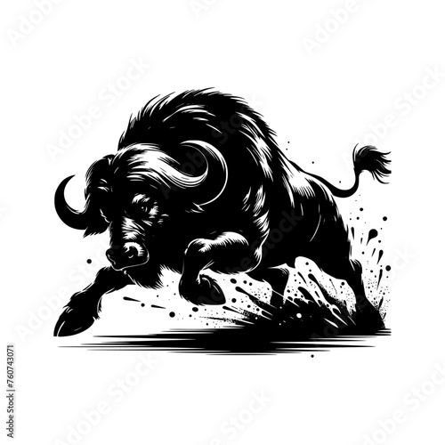 Silhouette of a charging bull isolated on a white background. Vector isolated of a mad bull, perfect for tattoo, logo, branding.