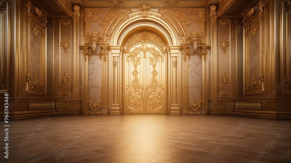 Background of a golden door made of pure solid gold - obrazy, fototapety, plakaty 