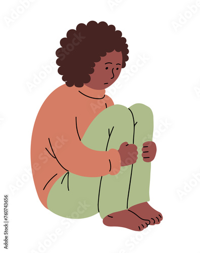 Sad young woman. Fear, depression and social phobia. Teen character. Flat vector illustration isolated on white background