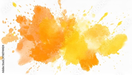 beautiful orange and yellow watercolor splash paint isolated on white texture or grunge background photo