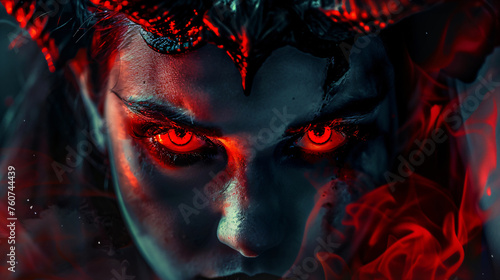 devilish woman with red glowing eyes
