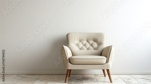 A modern beige armchair against blank wall © viktoriya89