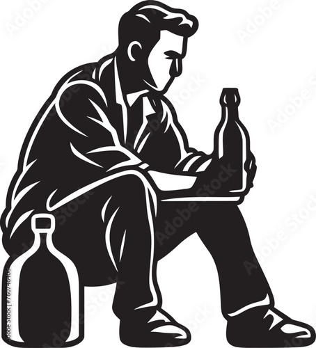 Sipping Solace Iconic Sitting Figure Rumination in Rum Vector Design of a Drinker
