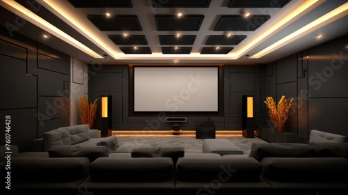 Detailed layout of a minimalist home cinema room AI generated illustration