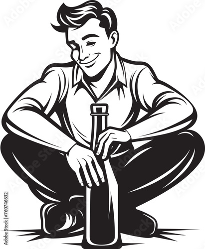 Liquor Lounge Vector Illustration of a Drinker Bacchus Blessing Emblematic Sitting Man and Bottle