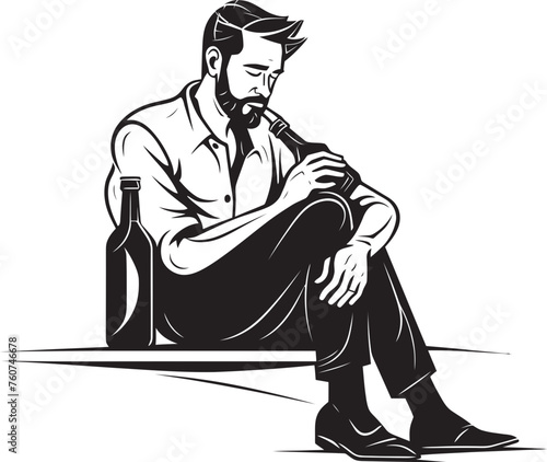 Bacchus Blessing Emblematic Sitting Man and Bottle Contemplative Quaff Iconic Logo Concept