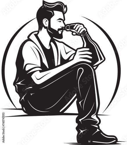 Rumination in Rum Vector Logo Representation Boozy Balance Emblematic Man with Bottle Icon