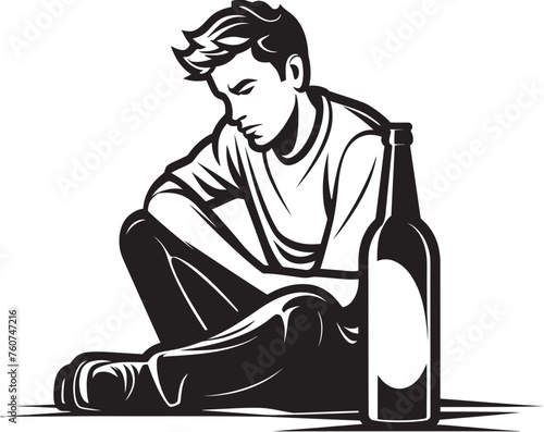 Ale Ambitions Emblematic Man with Alcohol Bottle Spirit Sojourn Vector Logo Inspiration