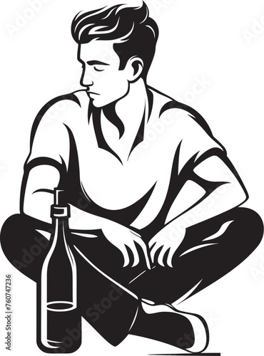 Bacchus Blessing Vector Man with Bottle Emblem Contemplative Quaff Symbolic Drinking Emblem