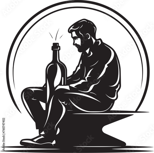 Rumination Relaxation Symbolic Alcohol Bottle Design Cognac Contemplations Vector Logo Concept