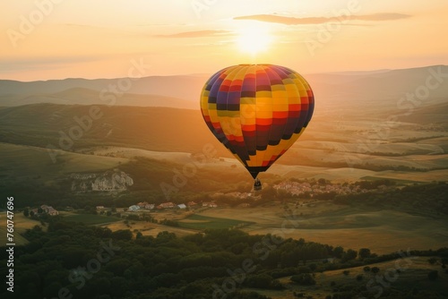 Picturesque Air balloon fly background. Adventure flight. Generate Ai © anatolir