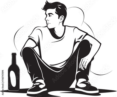 Rumination in Relaxation Iconic Drinking Figure Cognac Contemplations Symbolic Man and Bottle