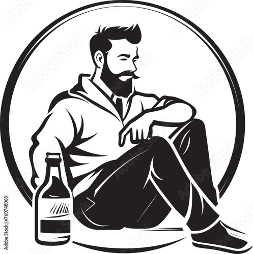 Rumination in Relaxation Emblematic Alcohol Bottle Design Cognac Contemplations Vector Logo of a Drinking Figure