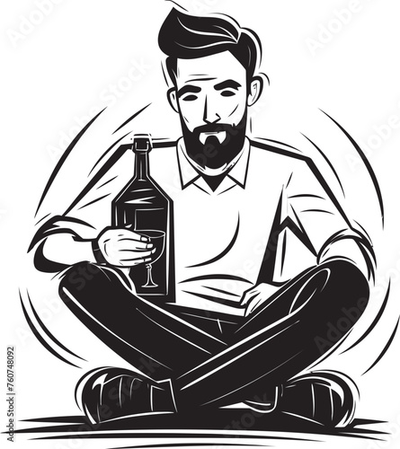 Draughts of Deliberation Iconic Logo Concept Rum Soaked Reverie Vector Man with Bottle Emblem