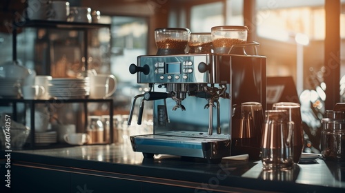 Coffee machine standing on bar counter 
