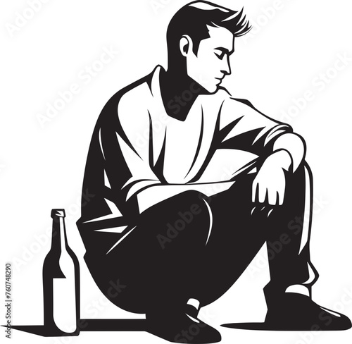 Bourbon Reverie Iconic Sitting Figure Liquid Solitude Vector Logo Representation