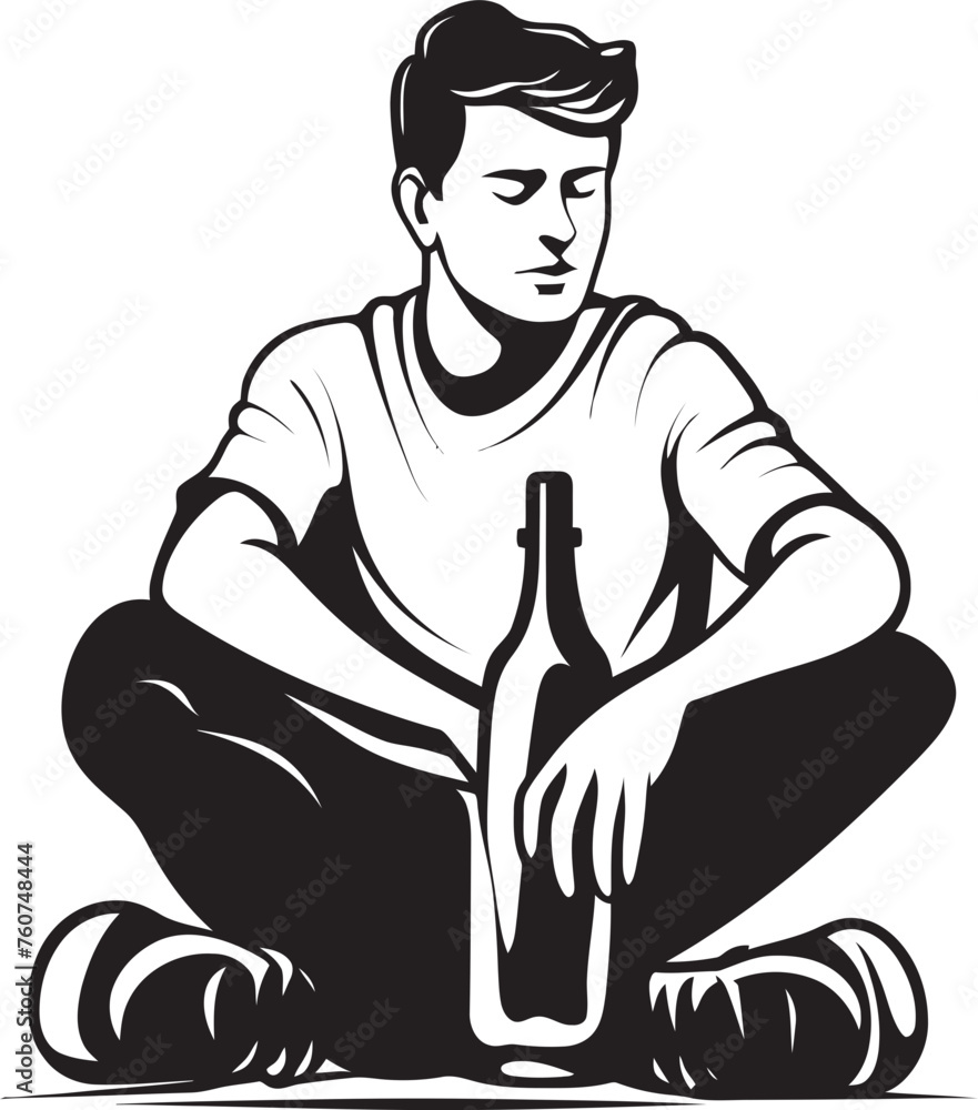 Draughts of Deep Thought Vector Man with Bottle Emblem Bacchus Blessing Emblematic Alcohol Icon Draughts of Deep Thought Vector Man with Bottle Emblem Bacchus Blessing Emblematic Alcohol Icon