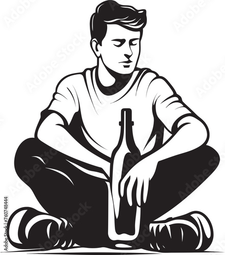 Draughts of Deep Thought Vector Man with Bottle Emblem Bacchus Blessing Emblematic Alcohol Icon