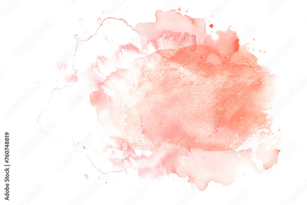Peach and coral blended watercolor paint stain on white background.